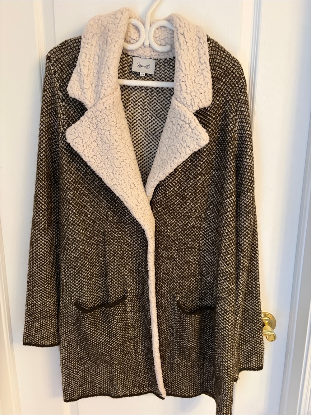 Kismet Women’s Brown & Cream Sherpa-Trim Cardigan